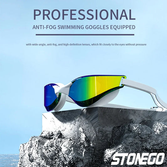 HD Anti-Fog Swim Goggles with Wide Angle Lens Comfortable Fit Adjustable Nose Bridge Stylish Design for Swimming Sports
