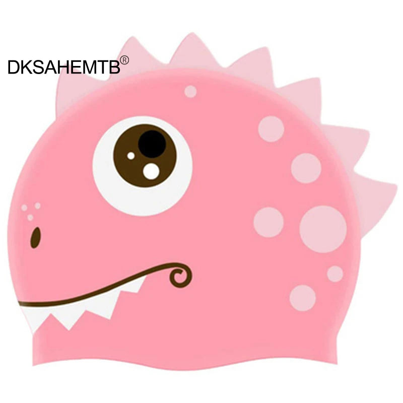 New Cartoon Silicone Swimming Cap Waterproof Dinosaur Long Hair Sports Swim Pool Hat  Adults & Children Elastic Swimming Cap