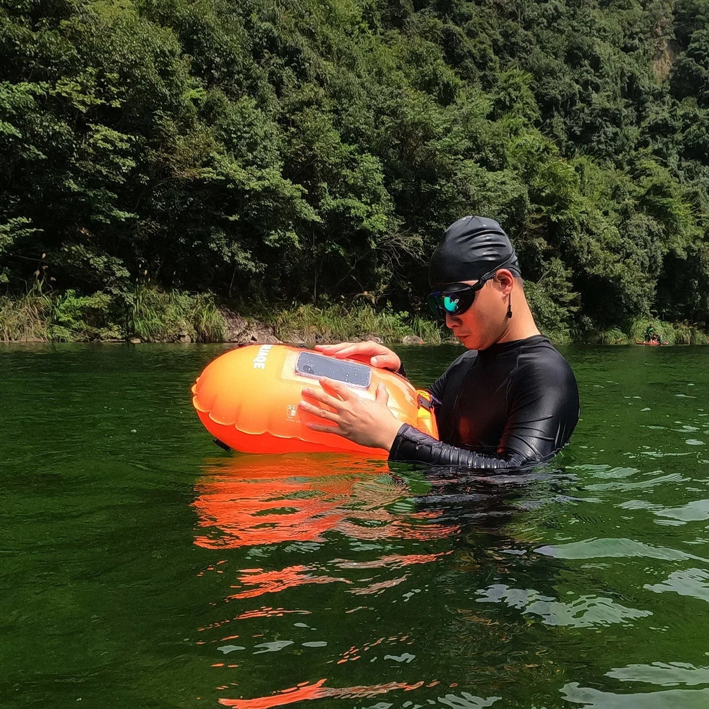 Open Water Safety Buoy — Dry Bag & Waist Belt - TitanOrange