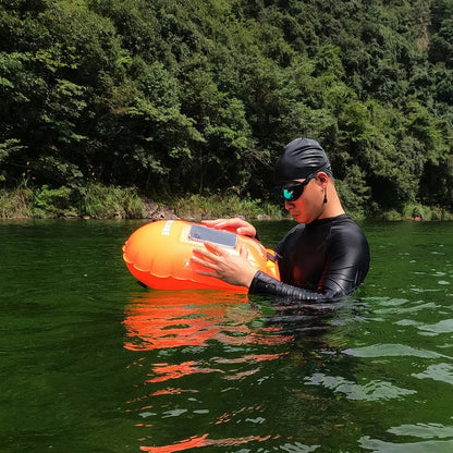 Open Water Safety Buoy — Dry Bag & Waist Belt - TitanOrange