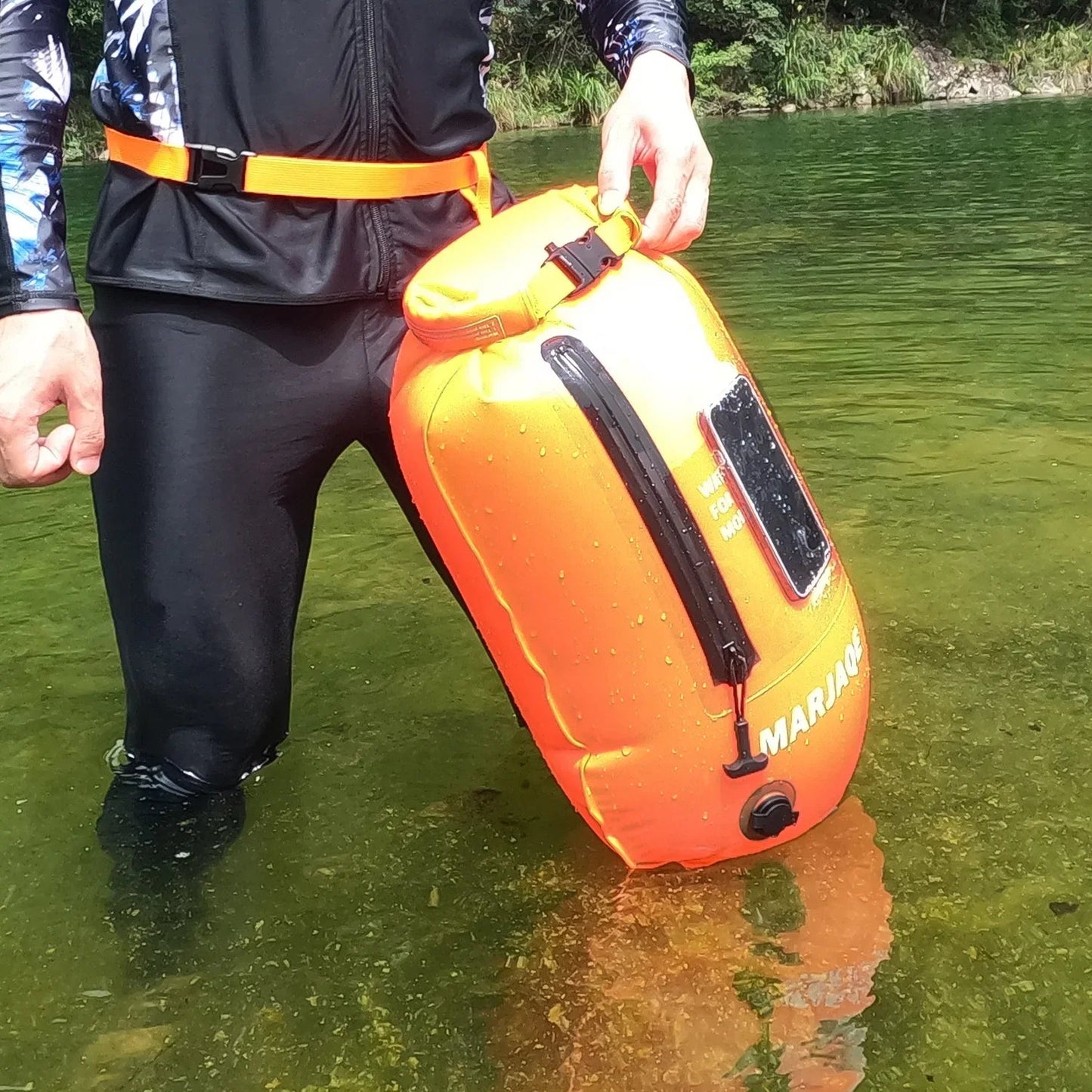 Open Water Safety Buoy — Dry Bag & Waist Belt - TitanOrange