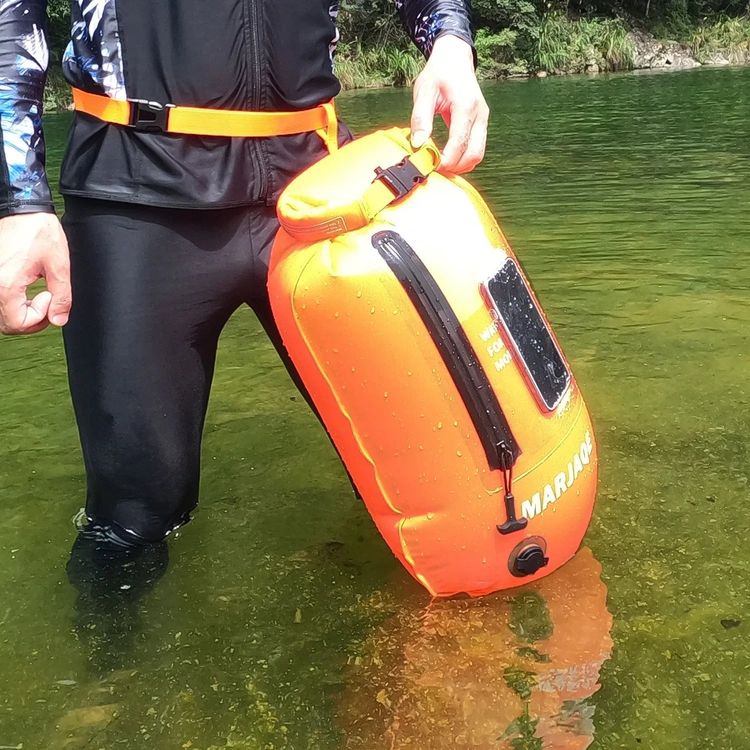 Open Water Safety Buoy — Dry Bag & Waist Belt - TitanOrange