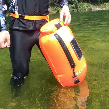 Open Water Safety Buoy — Dry Bag & Waist Belt - TitanOrange