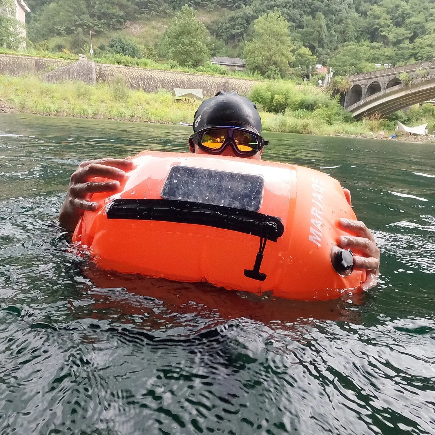 Open Water Safety Buoy — Dry Bag & Waist Belt - TitanOrange