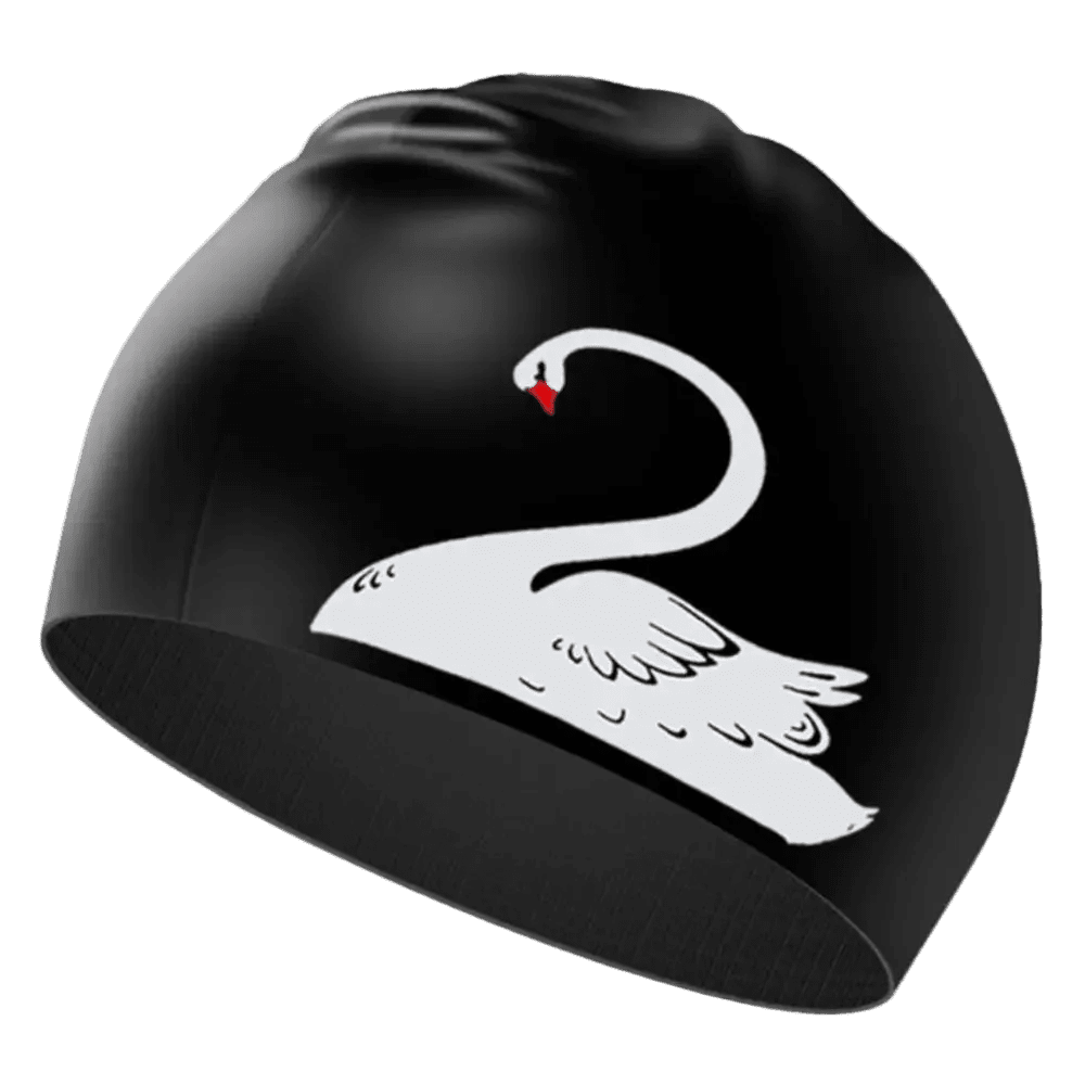 Titan Elite Swim Cap — Lightweight Waterproof Silicone Cap - TitanBlack-White-swan