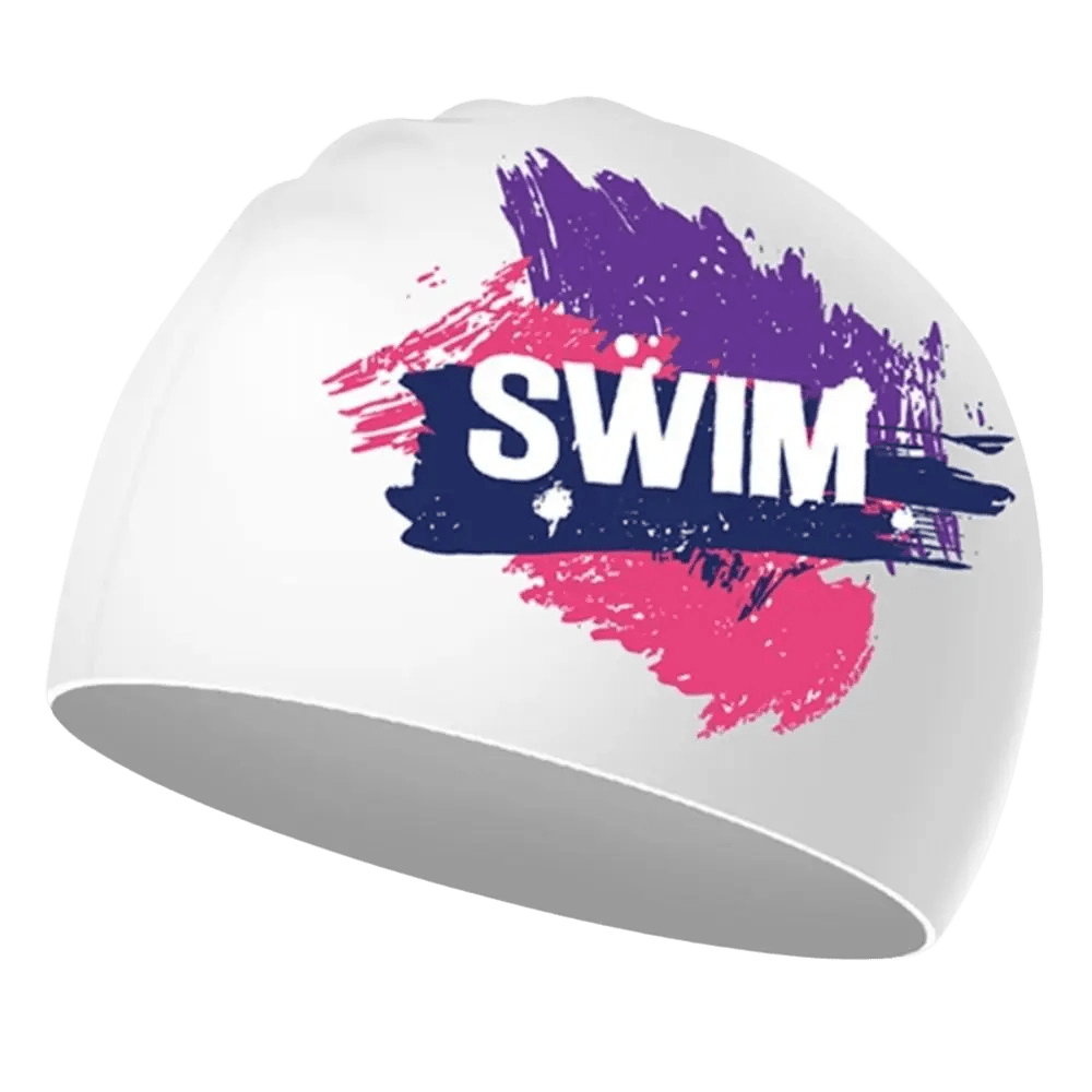 Titan Elite Swim Cap — Lightweight Waterproof Silicone Cap - TitanWhite-Purple-Pink