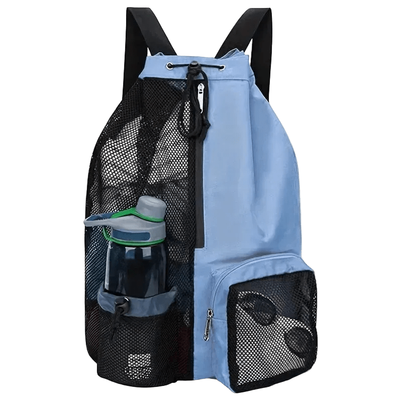 Titan Swim Bag — Mesh Drawstring Backpack with Wet Pocket - TitanSky Blue