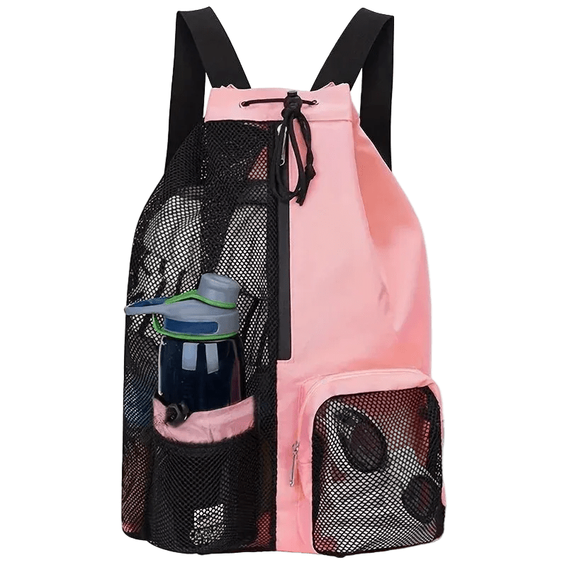Titan Swim Bag — Mesh Drawstring Backpack with Wet Pocket - TitanPink