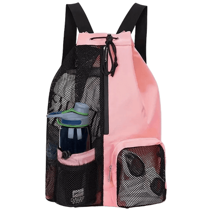 Titan Swim Bag — Mesh Drawstring Backpack with Wet Pocket - TitanPink