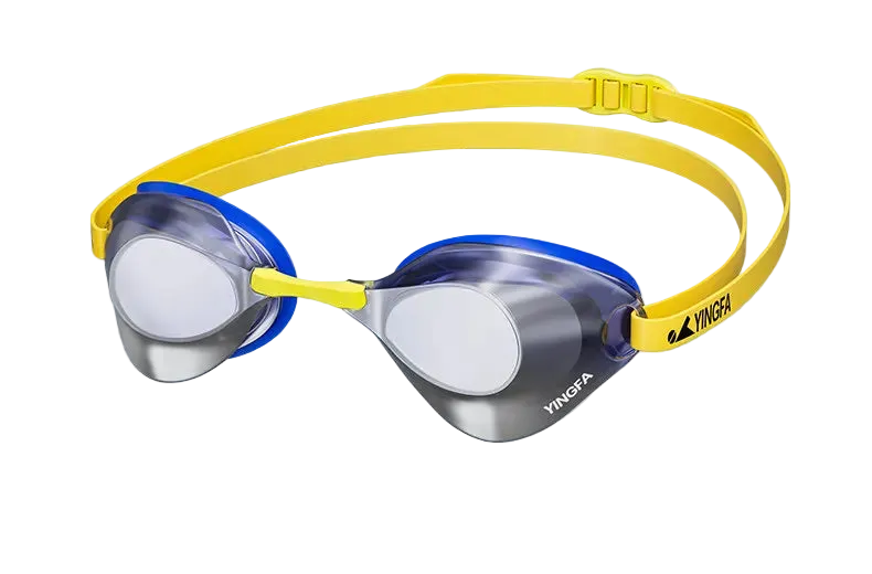 Yingfa Elite Racing Mirrored Goggles — Low-Profile Anti-Fog Hydrodynamic Competition Eyewear - TitanFlat lightBlue / Yellow