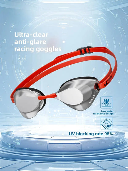 Yingfa Elite Racing Mirrored Goggles — Low-Profile Anti-Fog Hydrodynamic Competition Eyewear - TitanFlat lightBlue / Yellow